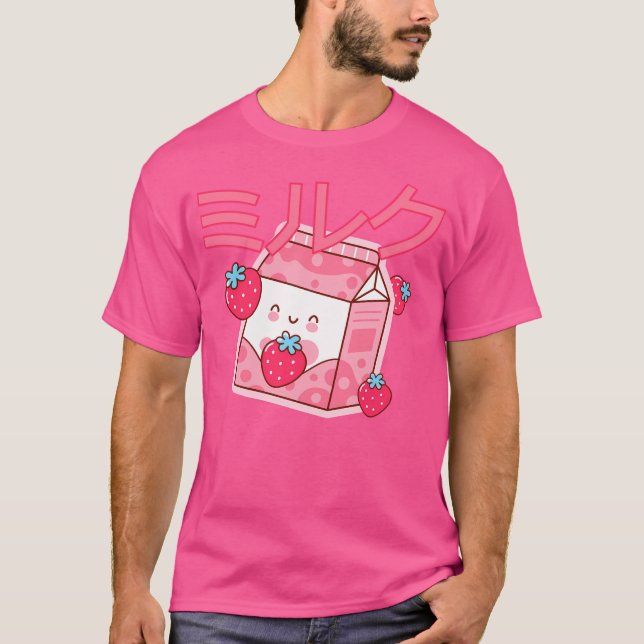 T-shirt Lait de fraise japonaise doux Shake Carton Kawaii (Devant)