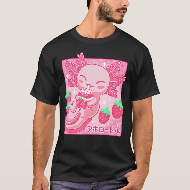 T-shirt Lait de fraise Kawaii Axolotl Shake Carton Japane (Devant)