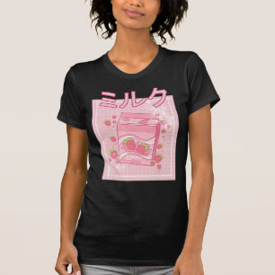 T-shirt Lait de fraise Kawaii Axolotl Shake Carton Japane
