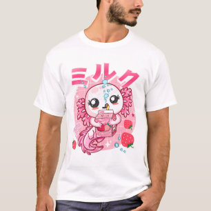 T-shirt Lait de fraise Kawaii Axolotl Shake Carton Japane