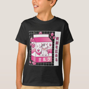 T-shirt Lait de fraise nippon Carton Vache mignonne