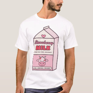 T-shirt Lait de Fraise Rose Vache Kawaii Carton