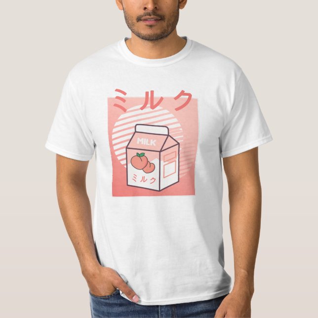 T-shirt Lait de pêche japonais rétro de la vache de Kawaii (Devant)