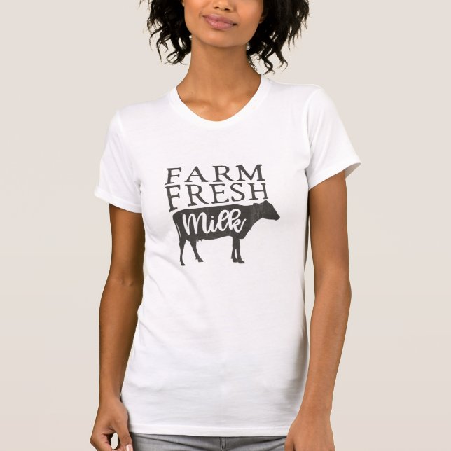 T-shirt Lait de vache frais de la ferme Grange rustique Fe (Devant)