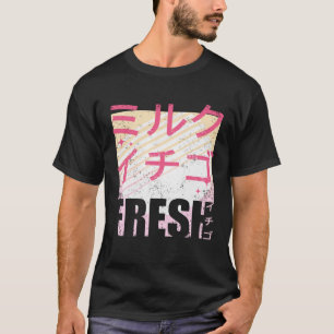 T-shirt Lait Frais de Fraise Texte Japonais Rétro 90s