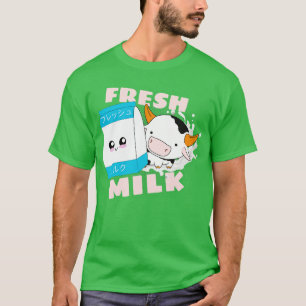 T-shirt Lait frais Kawaii Sac à lait de vache Kawaii Japon