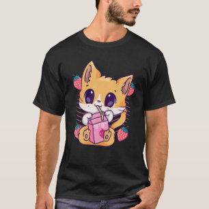 T-shirt Lait fraise Chat Cute Kawaii Kitten Anime Neko