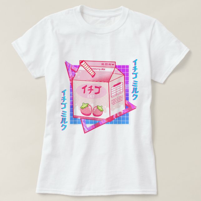 T-shirt Lait Fraise Kawaii Esthétique (Design devant)