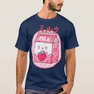 T-shirt Lait Fraise mignonne Shake Rose Kawaii Japonais Ae