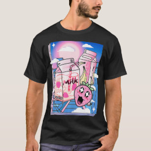 T-shirt Lait rose japonais Shake esthétique Kawaii Strawbe