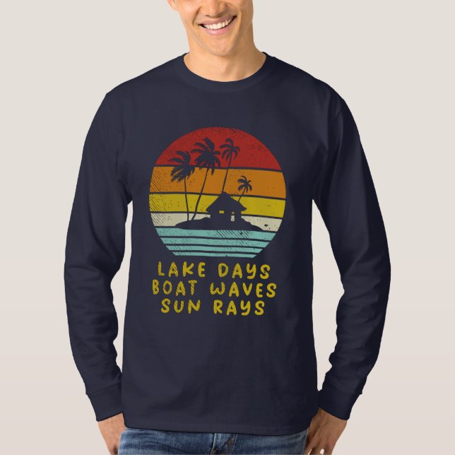 T-shirt Lake Days Boat Waves Sun Rays Nautique (Devant)