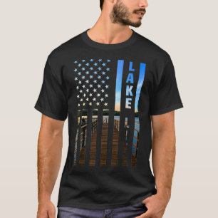 T-shirt Lake Life American Flag Dock Sunset Power Boat Wak