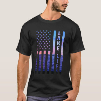 T-shirt Lake Life American Flag Dock Sunset Wakeboard Po
