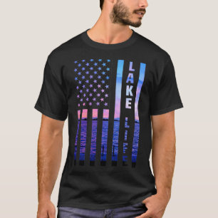 T-shirt Lake Life American Flag Dock Sunset Wakeboard Po