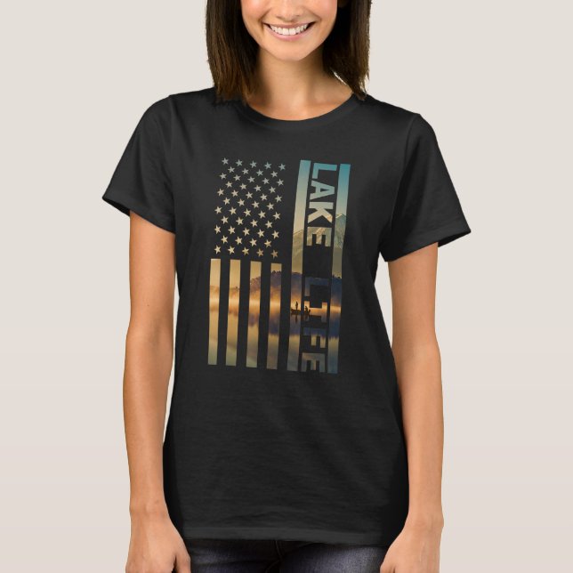 T-shirt Lake Life American Flag Dock Sunset Wakeboarder Po (Devant)