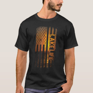 T-shirt Lake Life American Flag Wakeboard Powerboat 4e