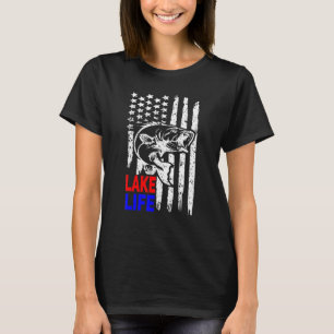 T-shirt Lake Life Bass Fishing Drapeau américain Lucky Fis