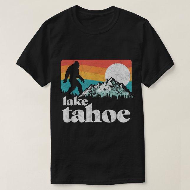 T-shirt Lake Tahoe Bigfoot Retro Mountain Design (Design devant)