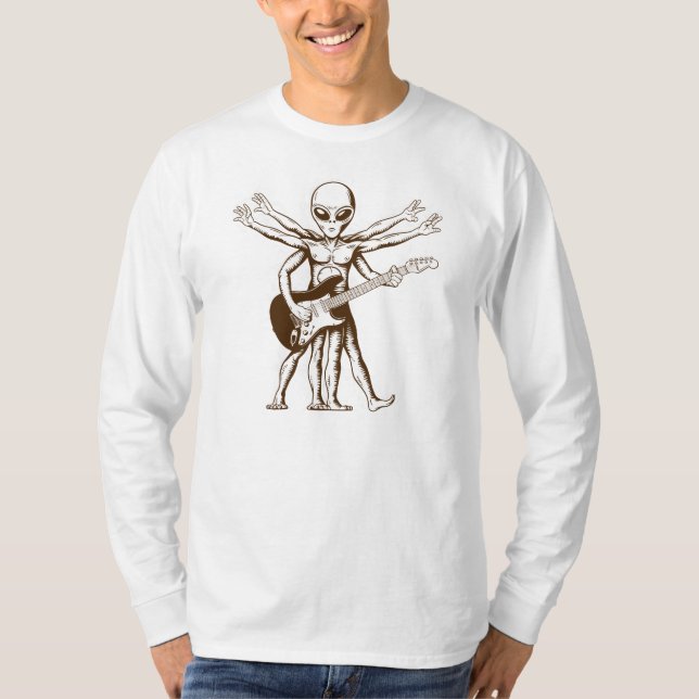 T-shirt L'alien joue de la guitare électrique. (Devant)