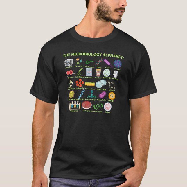 T-shirt L'alphabet de microbiologie science et microbiolog (Devant)