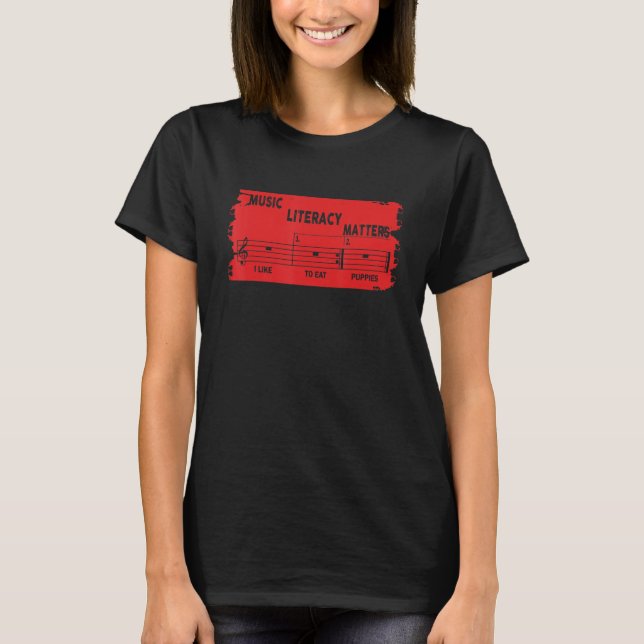 T-shirt L'alphabétisation musicale compte, j'aime manger d (Devant)
