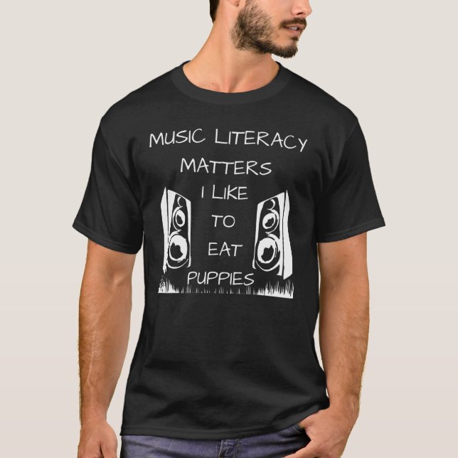 T-shirt L'alphabétisation musicale compte, j'aime manger d (Devant)