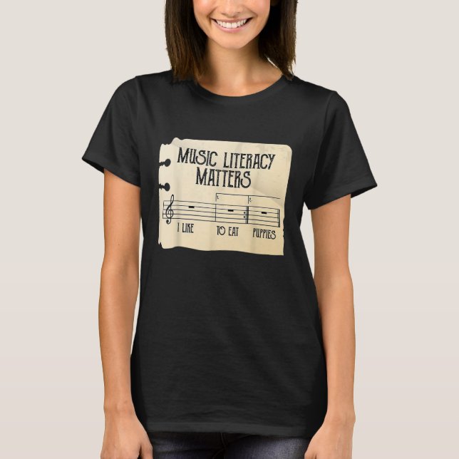T-shirt L'alphabétisation musicale compte que j'aime mange (Devant)