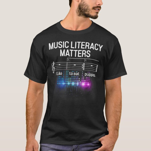 T-shirt L'alphabétisation musicale compte que j'aime mange (Devant)