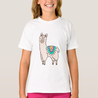 T-shirt lama alpaga de dessin animé souriant et heureux