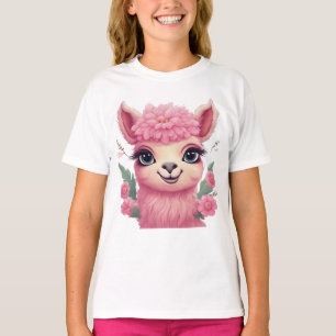 T-shirt Lama bébé rose souriant