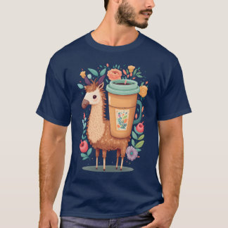 T-shirt Lama Café Kawaii Anime amis floraux