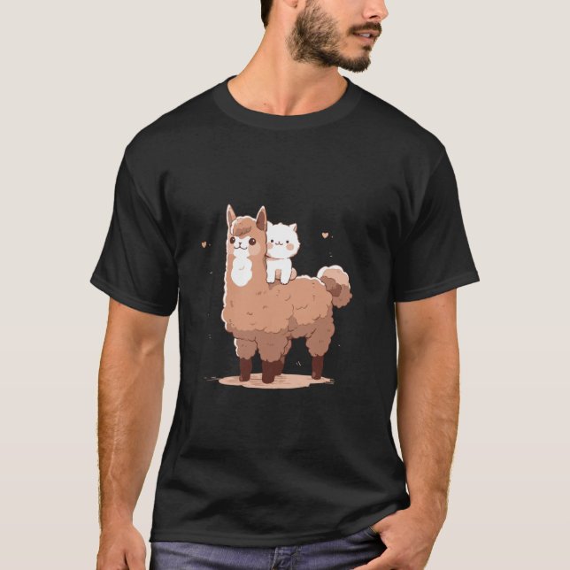 T-shirt lama chat drôle et mignon (Devant)