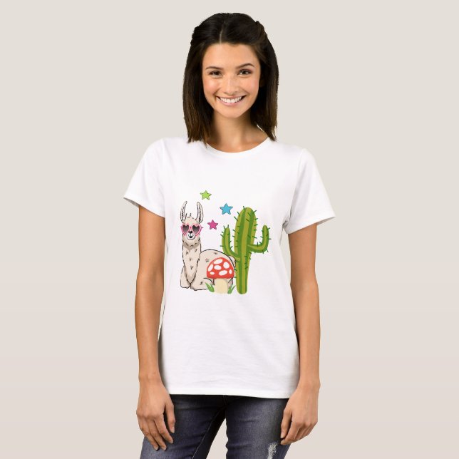 T-shirt Lama cool en Lunettes de soleil en forme de coeur (Devant entier)
