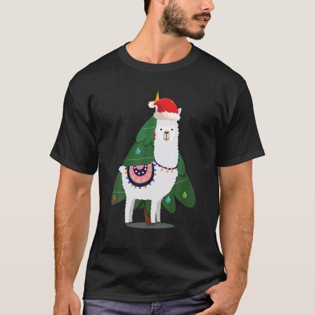 T-shirt Lama de Noël avec arbre de Noël (Devant)