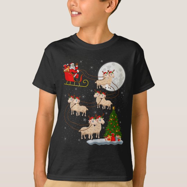 T-shirt Lambs Sheep Santa Sleigh Flying Funny Magical Chri (Devant)