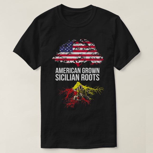 T-shirt L'Américain grandit avec des racines siciliennes (Design devant)