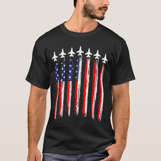 T-shirt L'Américain Patriotic Fighter Jets Drapeau Usa Wav (Devant)