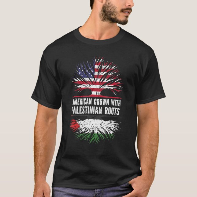 T-shirt L'Amérique grandit avec des racines palestiniennes (Devant)