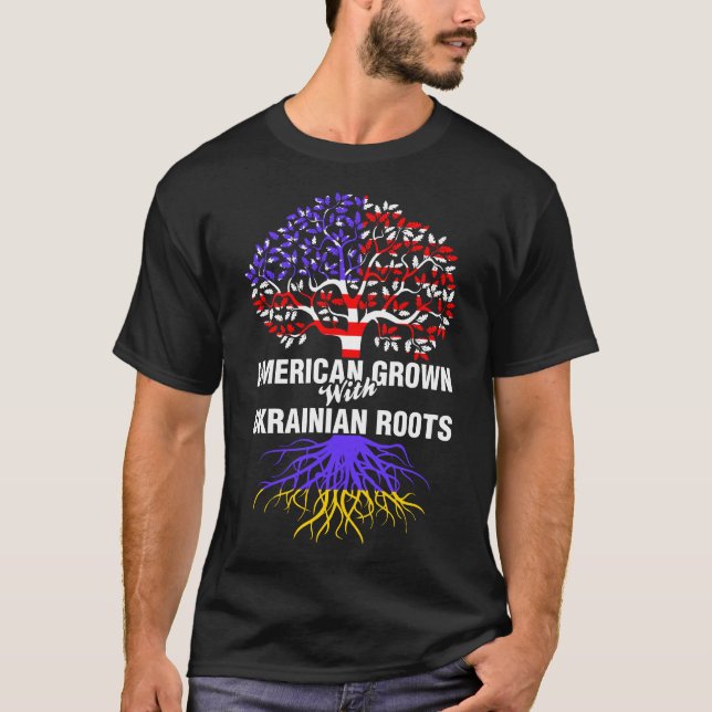 T-shirt L'Amérique Grandit Avec Des Racines Ukrainiennes (Devant)