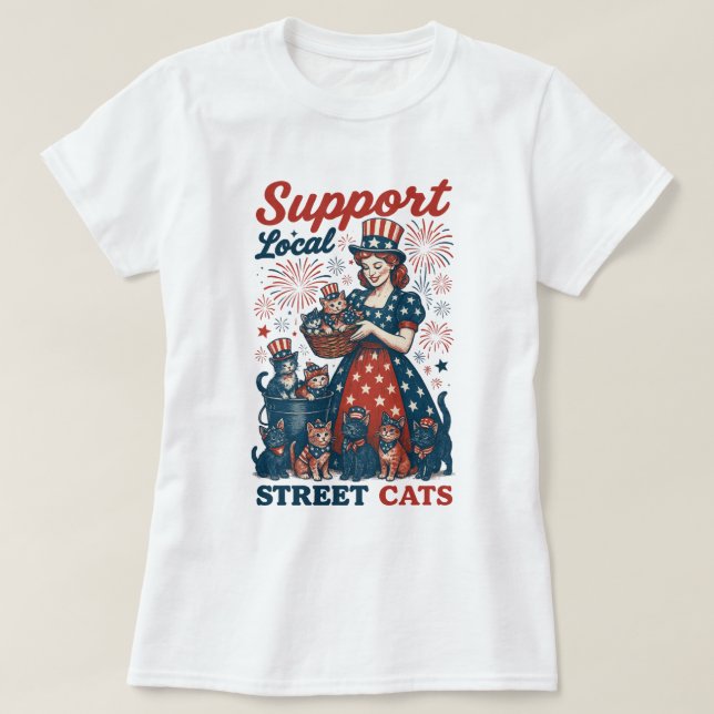 T-shirt L'Amérique soutient les chats de rue locaux 4 juil (Design devant)
