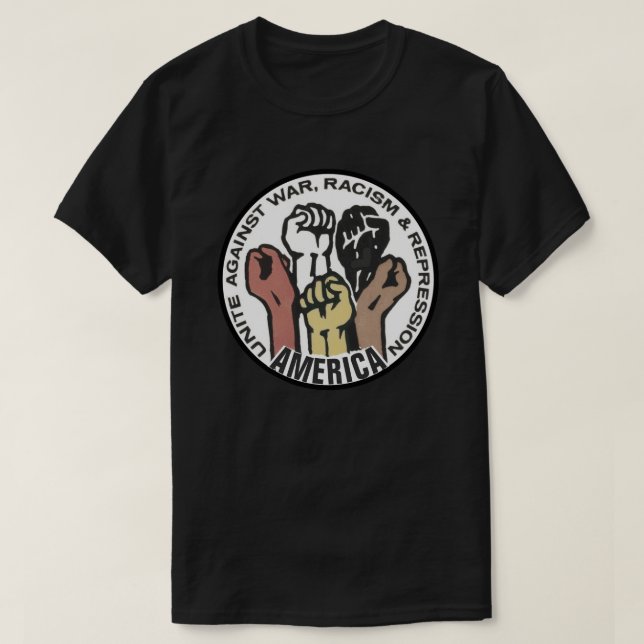 T-shirt L'Amérique unissent contre la guerre, racisme (Design devant)