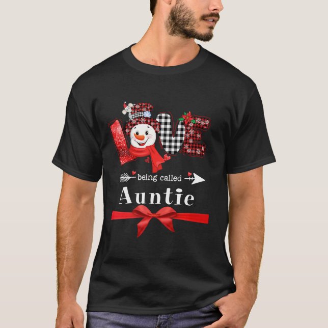T-shirt L'Amour Appelé Tante Snowman Noël Rouge Pla (Devant)