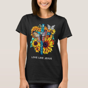 T-shirt L'amour comme Jésus Croix Fleurs de soleil Papillo