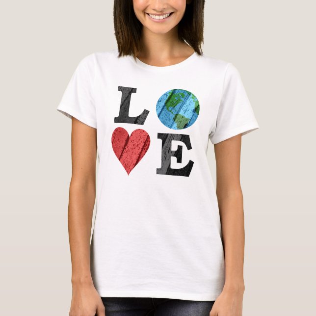 T-shirt L'AMOUR de la Terre avec le Coeur et la Terre (Devant)