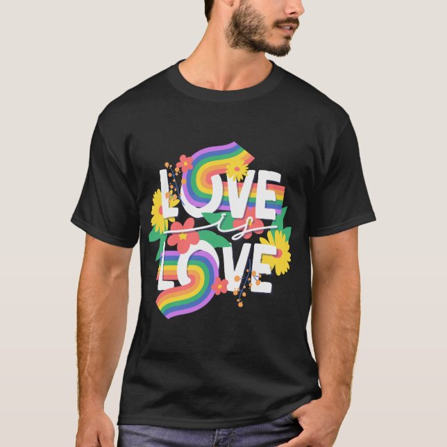 T-shirt L'amour est amour Rainbow Floral Art (Devant)