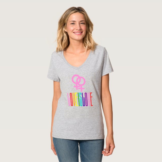 T-shirt L'amour est amour Texte arc-en-ciel LGBTQ Lesbian  (Devant entier)