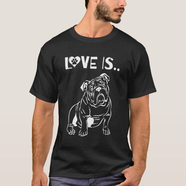 T-shirt L'Amour Est Anglais Chien Mignonne Chien Dessin (Devant)