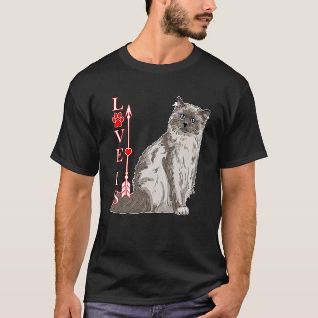 T-shirt L'amour est Birman Chat Cute Chat Empreinte de pat (Devant)