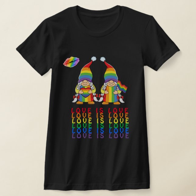 T-shirt L'amour est l'amour - Lesbiennes Gnomes Couple T-S (Poser)