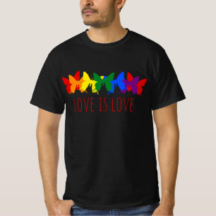 T-shirt L'amour est l'amour Papillon Arc-en-ciel Noir